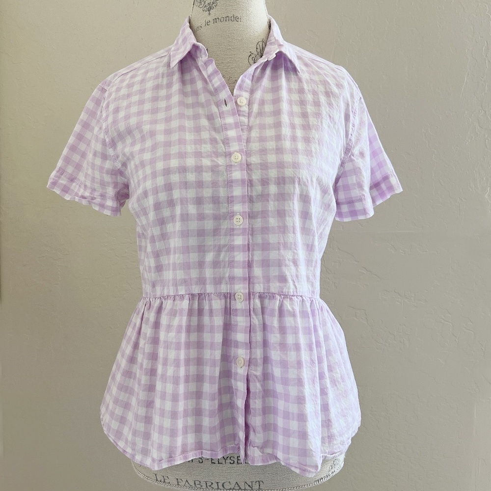 Lavender Gingham Peplum-Hem Shirt Size SP